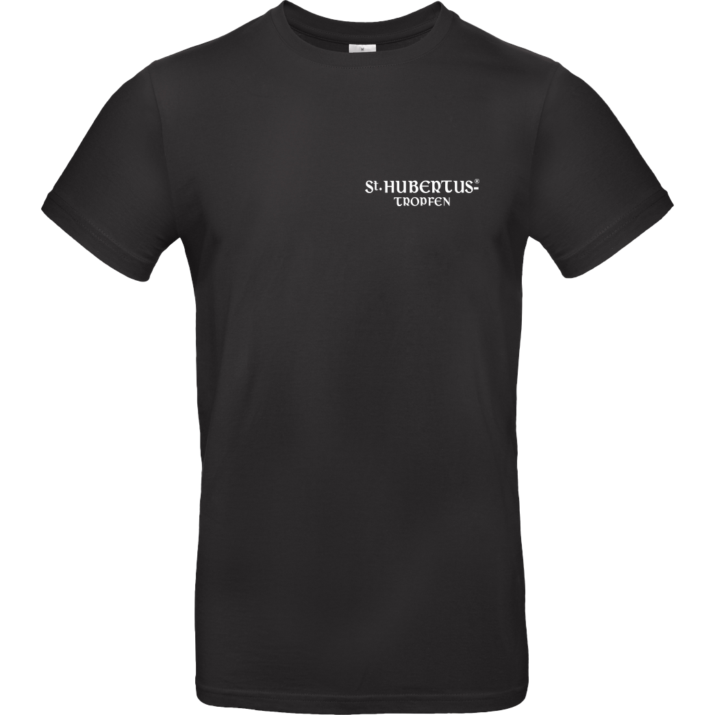 St. Hubertus Tropfen Rehbock Backprint - Schriftzug Pocket T-Shirt B&C EXACT 190 - Schwarz