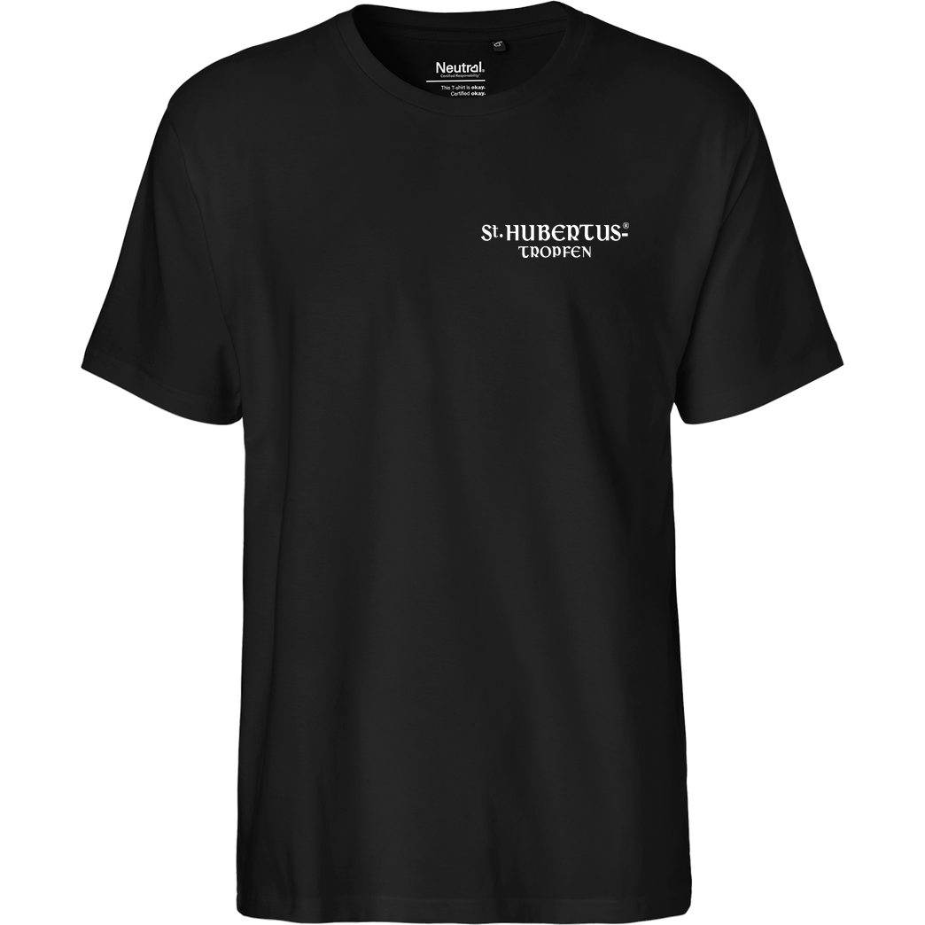St. Hubertus Tropfen Rehbock back Schriftzug Pocket T-Shirt Fairtrade T-Shirt - black
