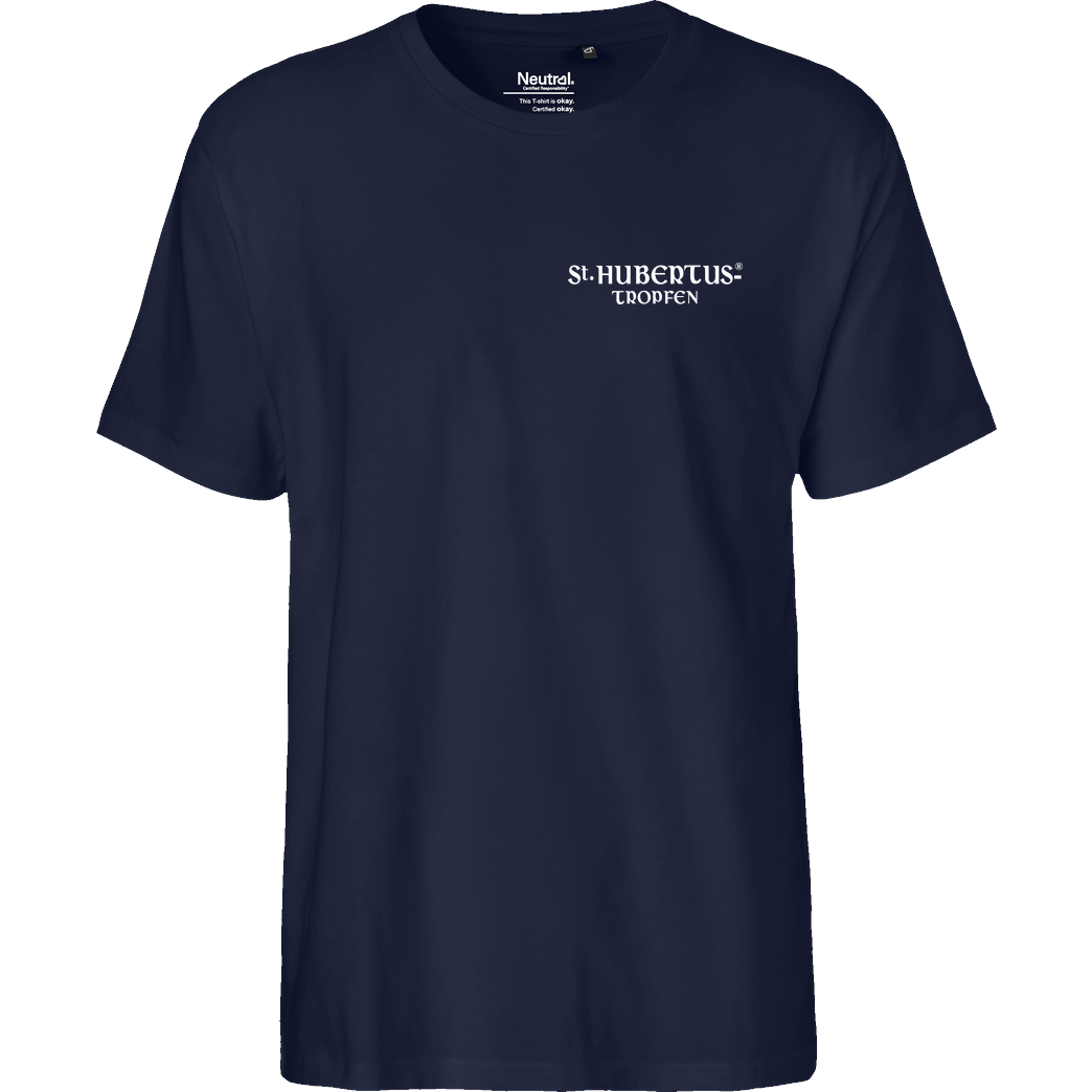 St. Hubertus Tropfen Rehbock back Schriftzug Pocket T-Shirt Fairtrade T-Shirt - navy