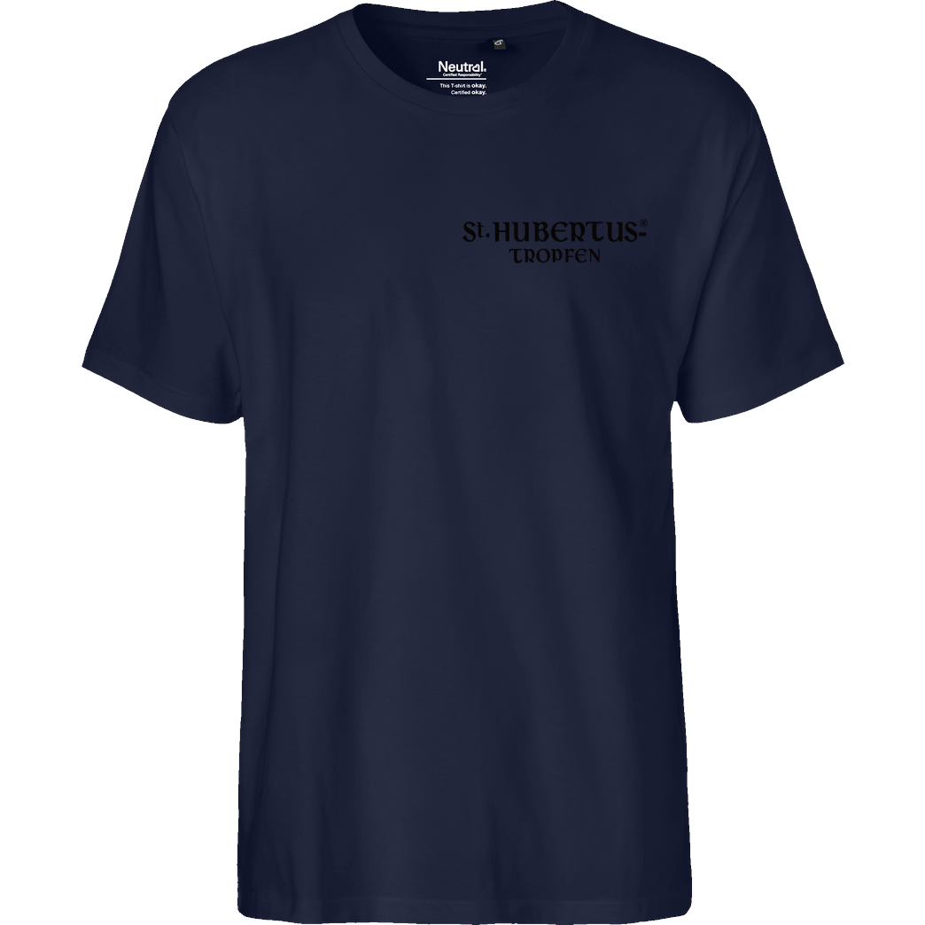 St. Hubertus Tropfen Rehbock Backprint - Schriftzug Pocket T-Shirt Fairtrade T-Shirt - navy
