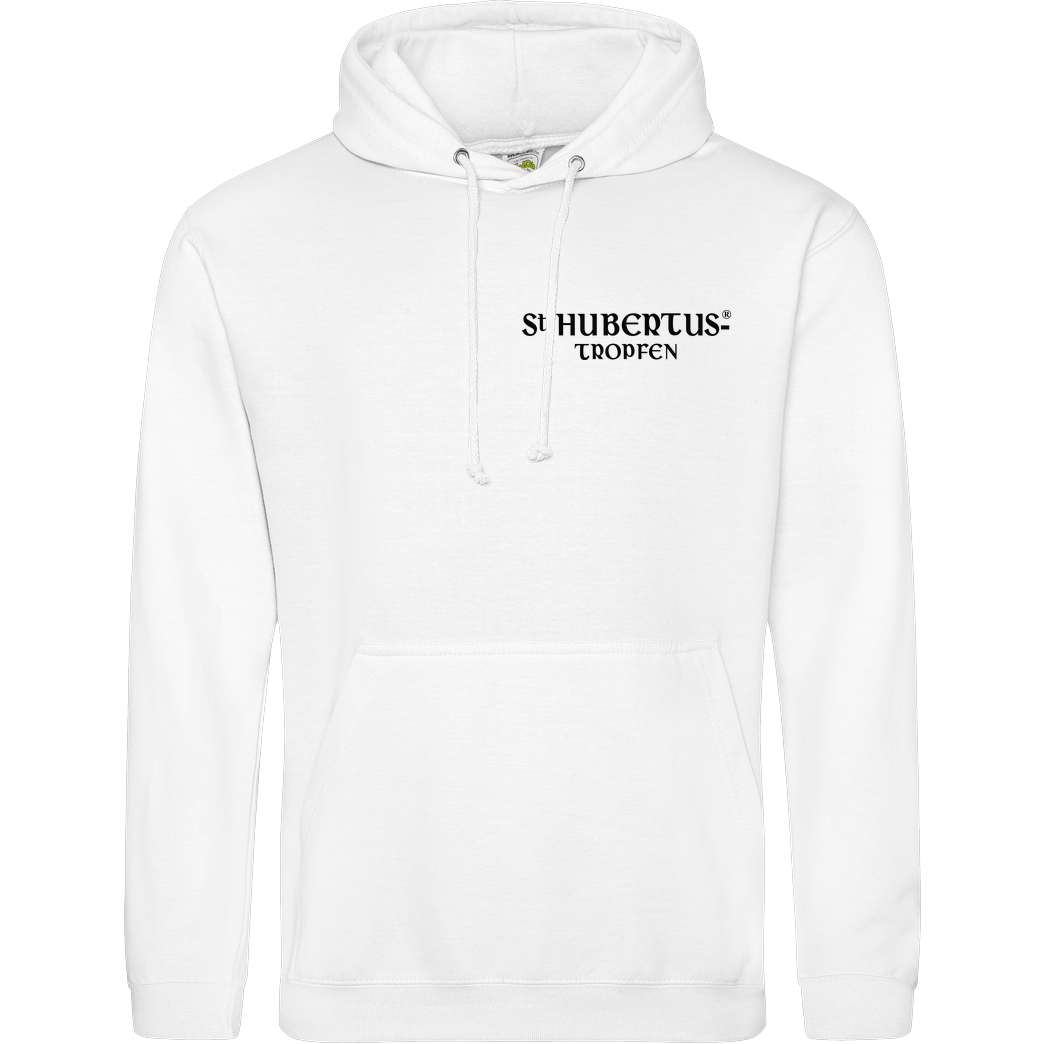 St. Hubertus Tropfen Rehbock Backprint - Schriftzug Pocket Sweatshirt JH Hoodie - Weiß